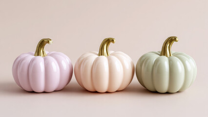 Decorative pastel pumpkins in soft colors for autumn decor display