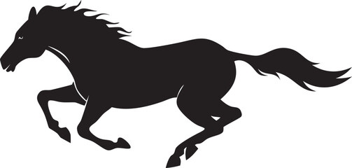 Dynamic silhouette of a horse galloping gracefully across a white expanse