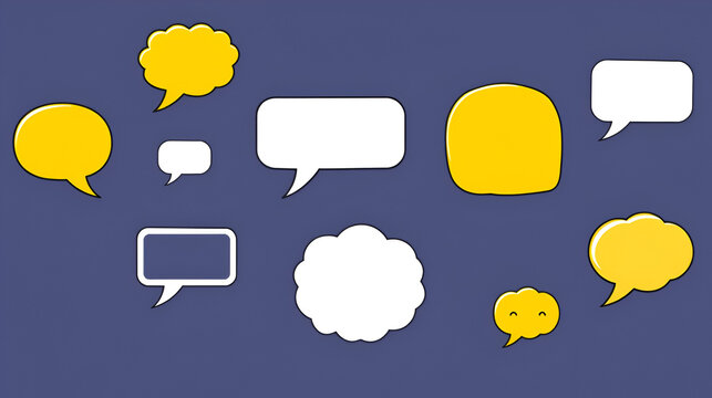 Comic speech bubble set. Pop art message balloon. Yellow dialogue cloud. Cartoon communication icon. Blank chat box. Quote frame. Thinking balloon. Vector graphic design element.