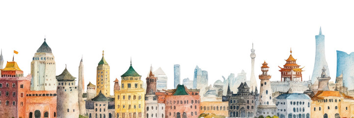 Obraz premium PNG Beijing city architecture watercolor cityscape.
