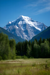 A Photo Of The Snow-Capped Peak Of Mount Robson In British Columbia, Canada_