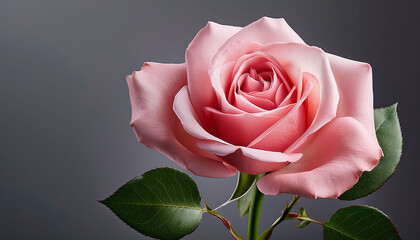 Pink Rose With Long Stem And Leaves