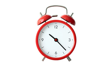 The classic red alarm clock is highlighted on a transparent background