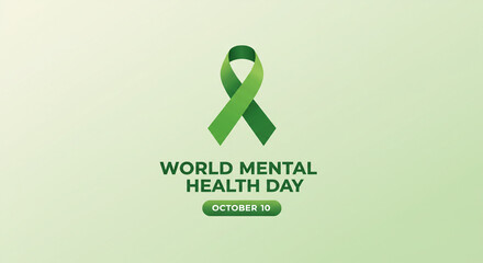 Promote mental well-being with this powerful World Mental Health Day design, featuring a vibrant green awareness ribbon and the significant October 10 date.