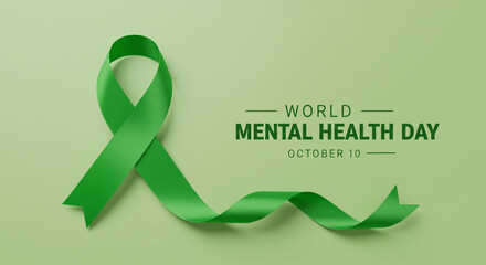 Embrace global mental health awareness with this vibrant green ribbon for World Mental Health Day on October 10, promoting crucial well-being and compassionate support.