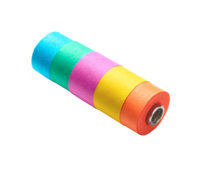 Colorful roll of paper with a metal core against a black background.