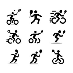Naklejka premium Athletic icon set, gym and fitness icons, sport activity silhouettes for websites and apps movements and actions icon pack, training graphics, fitness branding illustrations