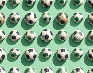 Football Pattern Design on Green Backdrop: A Graphic Sports-Themed Illustration