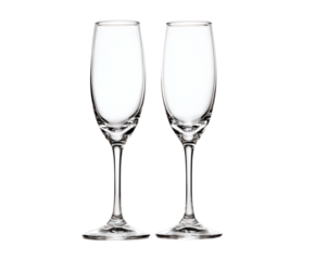 Two elegant champagne flutes against a dark background, ready for a celebration.