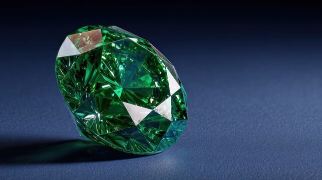 Emerald gemstone displayed against a dark background with angled lighting