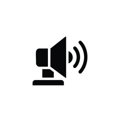 Black and white representing a loudspeaker with sound waves emanating from it, symbolizing audio or sound output