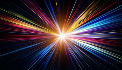 Fototapeta premium Bright Starburst With Colorful Light Rays On Black Background