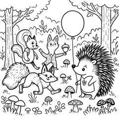 cute animal coloring book vector image illustration