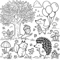 cute animal coloring book vector image illustration