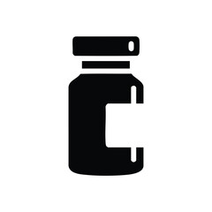 Close-up of a dark silhouette medicine bottle with a childproof cap on a plain