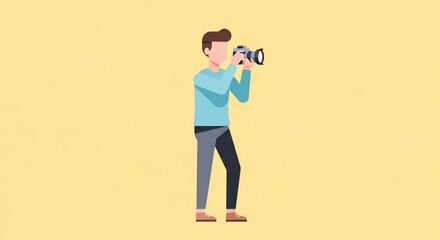 Photography in Action: An illustration of a photographer capturing a moment, holding the camera with artistic intent.