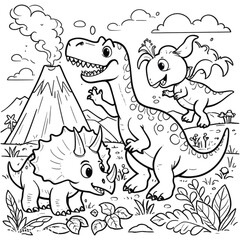 coloring page of funny cartoon kids with animals