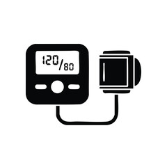 Digital Pressure Monitor Display Showing Systolic and Diastolic Readings with Cuff Attached for Health Monitoring