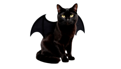 black cat with bat wings on a white background