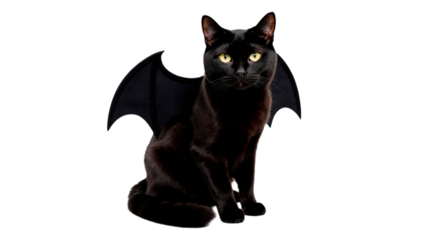 black cat with bat wings on a white background