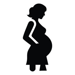 Silhouette of a pregnant woman standing with hands in pockets, showcasing the profile of maternity in a simple black and white design