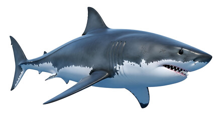 Fototapeta premium Great White Shark Swimming with Open Mouth Keywords: shark, great white shark, marine animal