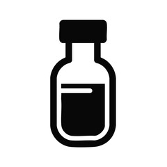 Small glass vial with a dark liquid inside, sealed with a black cap, used in laboratory or medical settings for storage or analysis