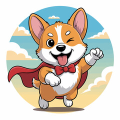 This adorable image features a happy corgi dog dressed as a superhero, showcasing fun and imagination in a sunny and energetic setting, symbolizing joy and bravery.