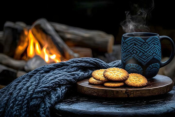 Rustic Mug and Cookies by Outdoor Fire