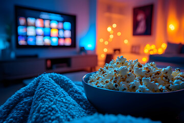 Cozy Movie Night With Popcorn And Streaming Television