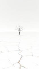 Solitary Tree Stands Against a Vast Expanse of Cracked Earth, Symbolizing Resilience and Perseverance Amidst Desolation