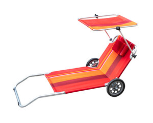 Beach lounger with wheels and parasol, isolated on white background