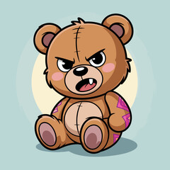 An intense teddy bear with an edgy expression and unique design, showcasing a bold and fun character. This whimsical bear represents a playful twist on traditional toys.