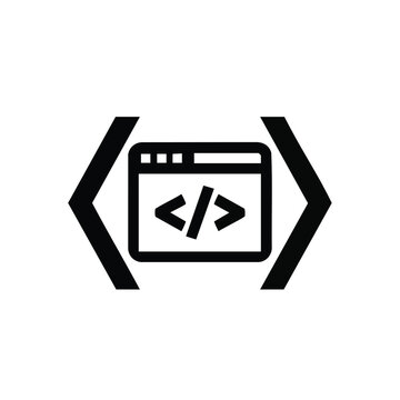 Minimalist representing coding or programming with a web browser window and code brackets in black on