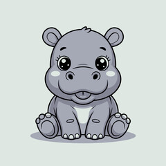 This lovable illustration depicts a cute hippo sitting happily, showcasing charm and friendliness in the animal kingdom, perfect for evoking joy and warmth in children's art.