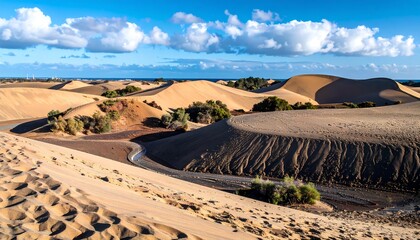 Vast sand dunes under a brilliant sky