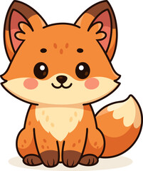 Cute fox with bushy tail and bright fur, sitting and smiling. Perfect for forest and wildlife designs.