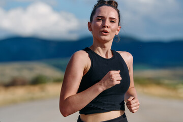 Determined Athlete Running in the Sun amidst Beautiful Nature