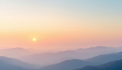 Mountains in the Distance at Sunset with Pale Pastel Colors Create a Serene and Peaceful Ambiance