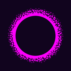 Vector glowing circle with scattered dots in bright neon pink on dark background. Abstract futuristic ring design for digital, cyberpunk, sci-fi, and modern graphic projects.