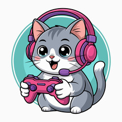 This delightful cartoon cat, wearing oversized headphones and holding a game controller, showcases the fun of gaming culture, blending cuteness with modern entertainment.
