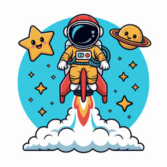 A vibrant and fun illustration of an astronaut flying through space with planets and stars, celebrating adventure, exploration, and the spirit of discovery in the universe.