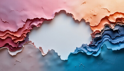 Abstract background of layered torn paper in a warm to cool color