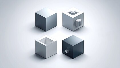 Geometric block shapes on a white surface with soft lighting. Abstract