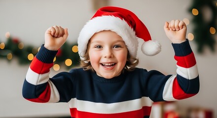 Excited Child in Santa Hat
