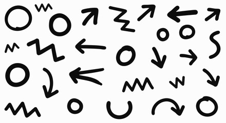 Playful hand-drawn doodle elements pattern on white