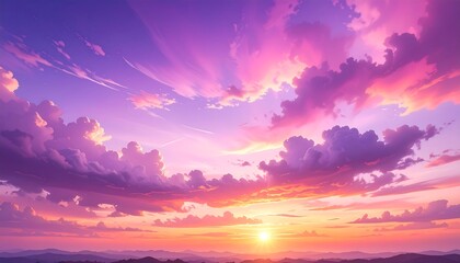 Fototapeta premium Vibrant Sky at Sunset: A Colorful Display of Clouds and Glowing Light