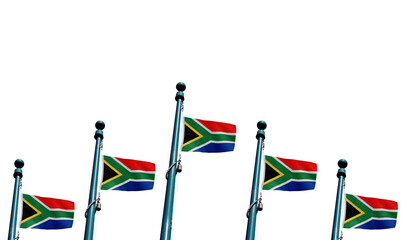 Obraz premium High-quality south africa national flag flags on poles against a clear sky - Symbol of culture, heritage, and patriotism