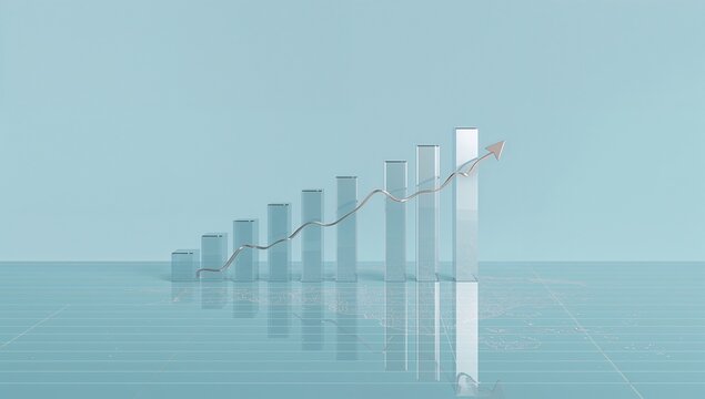 Dynamic business growth chart with upward trendline showcasing financial success and investment opportunities on a modern pastel blue backdrop for data analysis