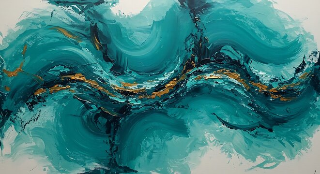 Abstract turquoise and gold wave painting artistic fluid texture modern design